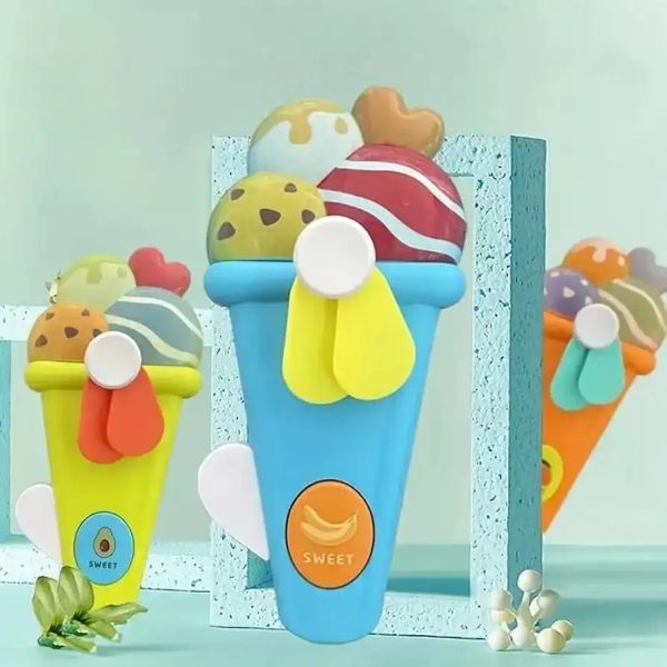 Ice Cream Cone Handheld Toy Fan for Kids – Cute Cartoon Mini Fan
