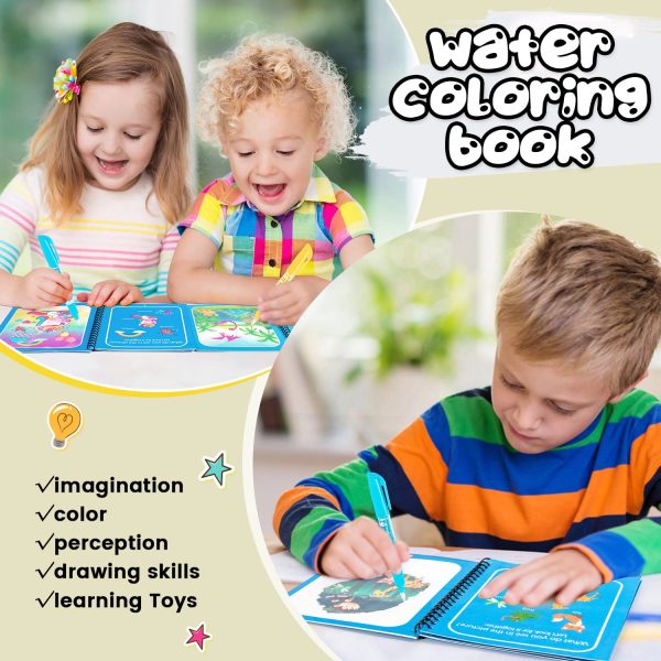 Magic Water Coloring Book with Pen – Reusable Drawing Board for Kids