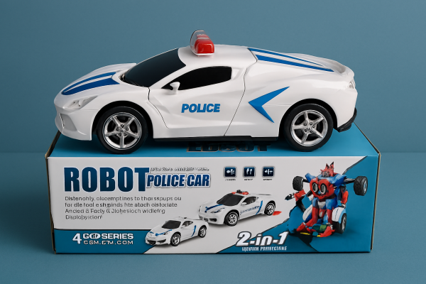 Robot Police Car Toy – Transformer with Lights, Music, Automatic Rotation, Bump-and-Go Action & Kids’ Brain Development Fun