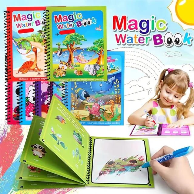 Magic Water Coloring Book with Pen – Reusable Drawing Board for Kids