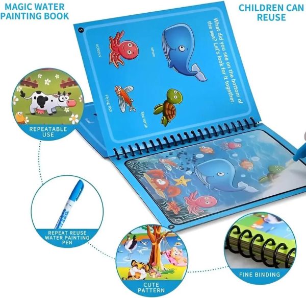 Magic Water Coloring Book with Pen – Reusable Drawing Board for Kids