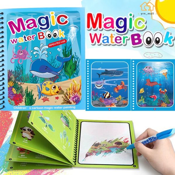 Magic Water Coloring Book with Pen – Reusable Drawing Board for Kids
